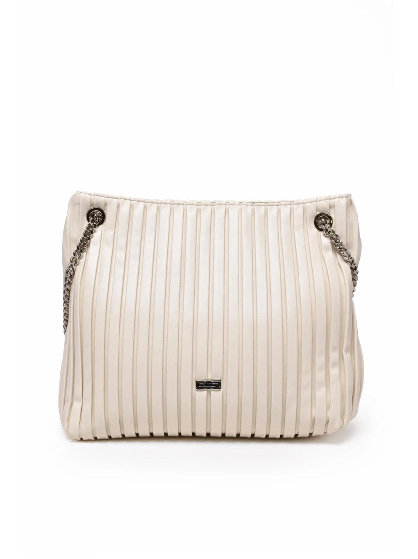 Cult White Patti Pleated Polyurethane Tote Bag