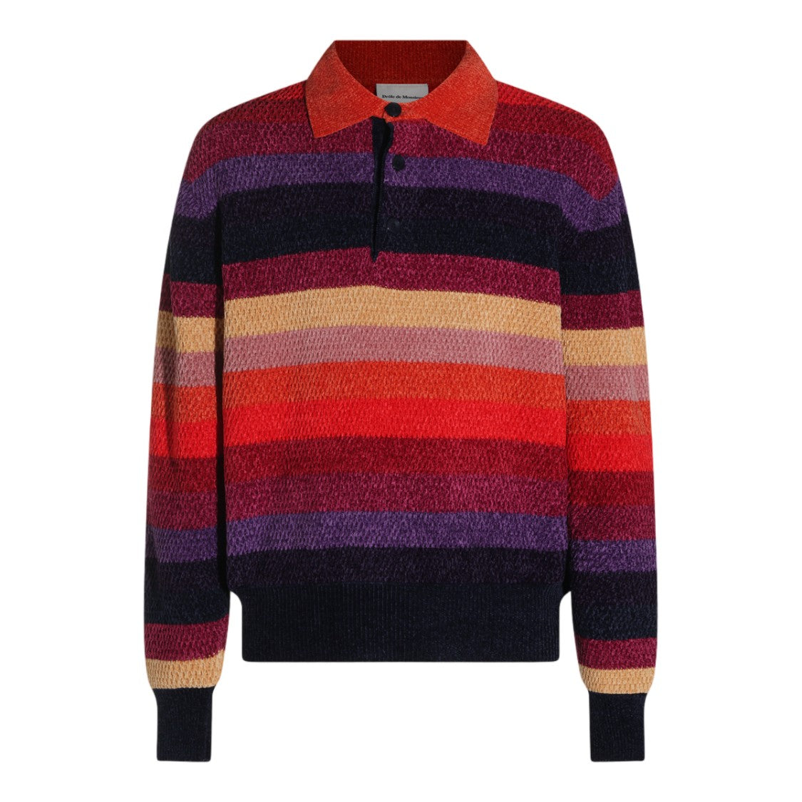 Drôle De Monsieur Striped Textured Knit Collar Sweater