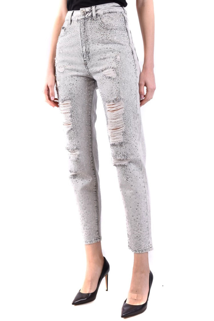 Philipp Plein Distressed High-Waisted Denim Jeans With Stretch And Ripped Details