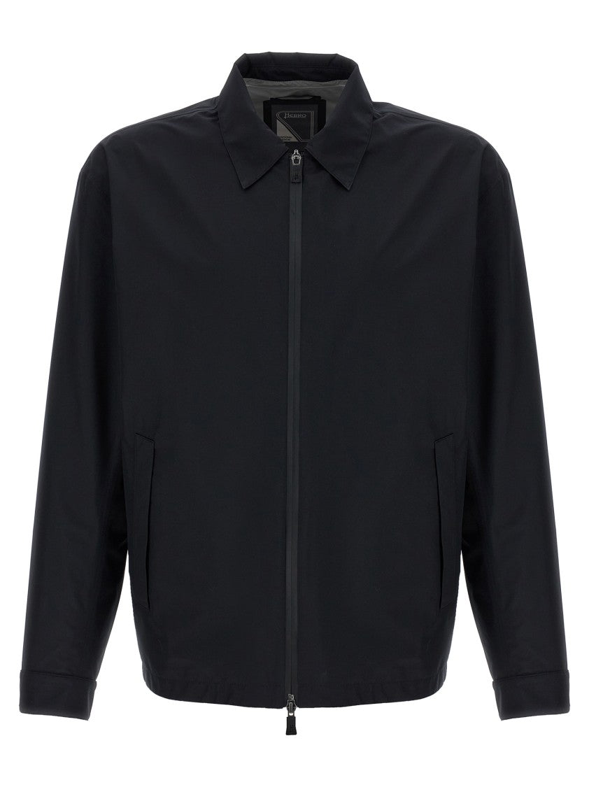 Herno Windproof Technical Fabric Jacket With Classic Collar And Adjustable Cuffs
