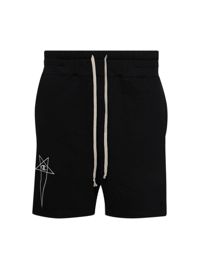 Rick Owens Knitted Black Shorts With Elasticated Waistband