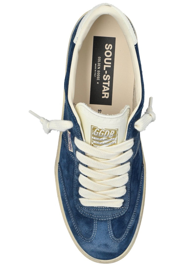 Golden Goose Soul Star Distressed Blue Suede Low-Top Sneakers