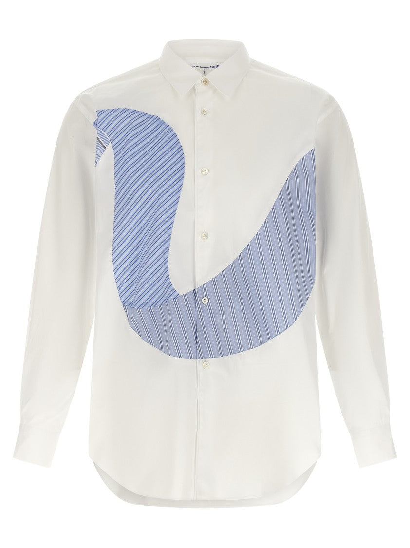 Comme Des Garçons Cotton Poplin Shirt With Contrast Front Inserts And Asymmetric Hemline