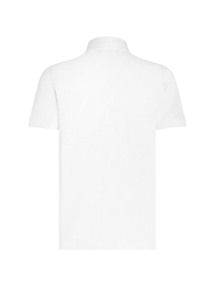 Dolce & Gabbana White Cotton Piquet Logo Plaque Polo Shirt