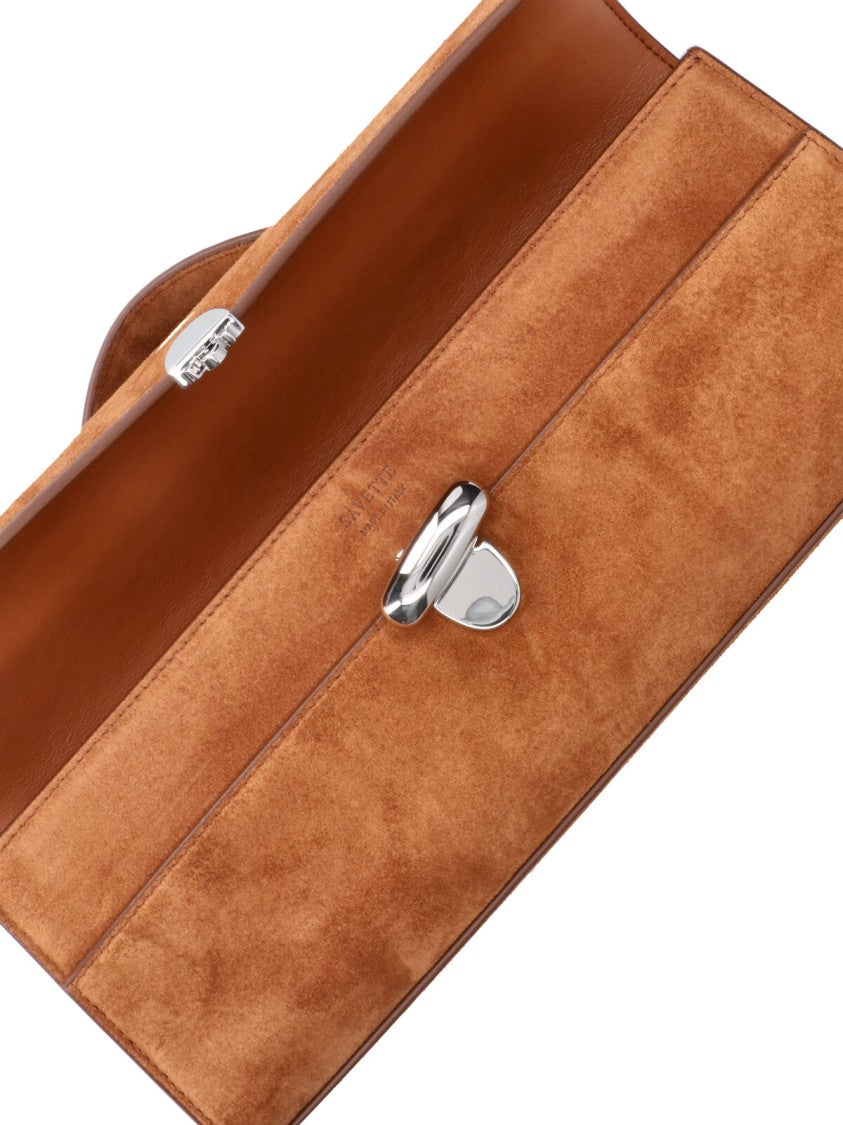 Savette Brown Symmetry Slim Top-Handle Suede Pouch