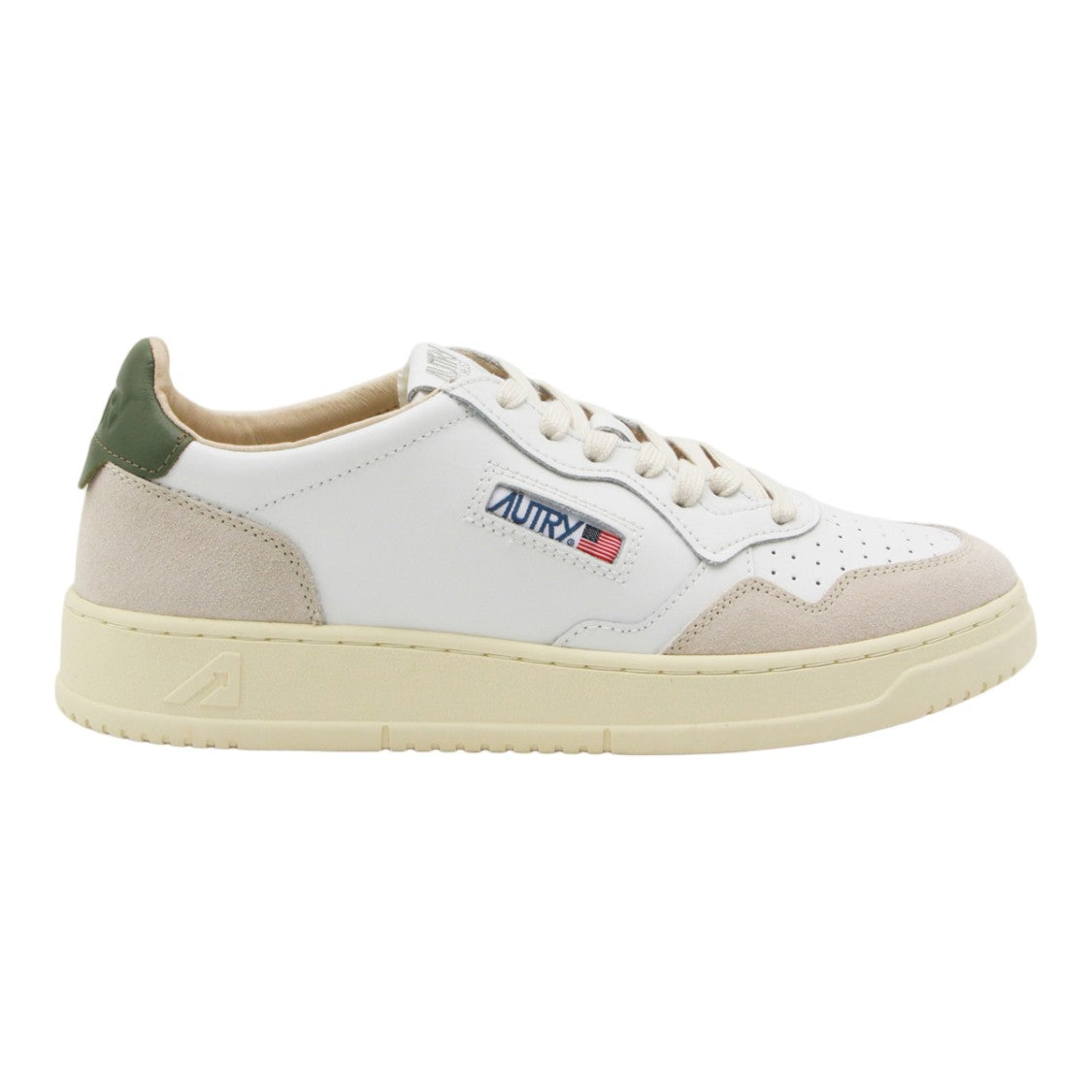 Autry Beige Suede Overlay Green Accent Sneakers