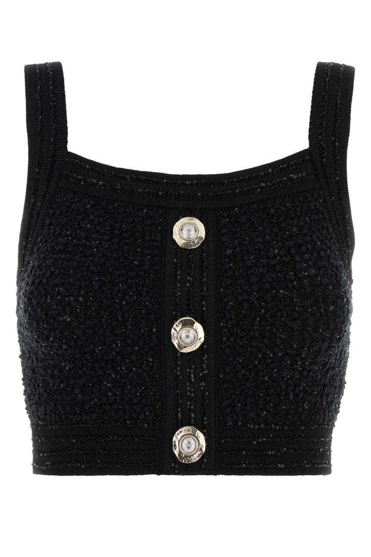 Balmain Black Stretch Boucle Top