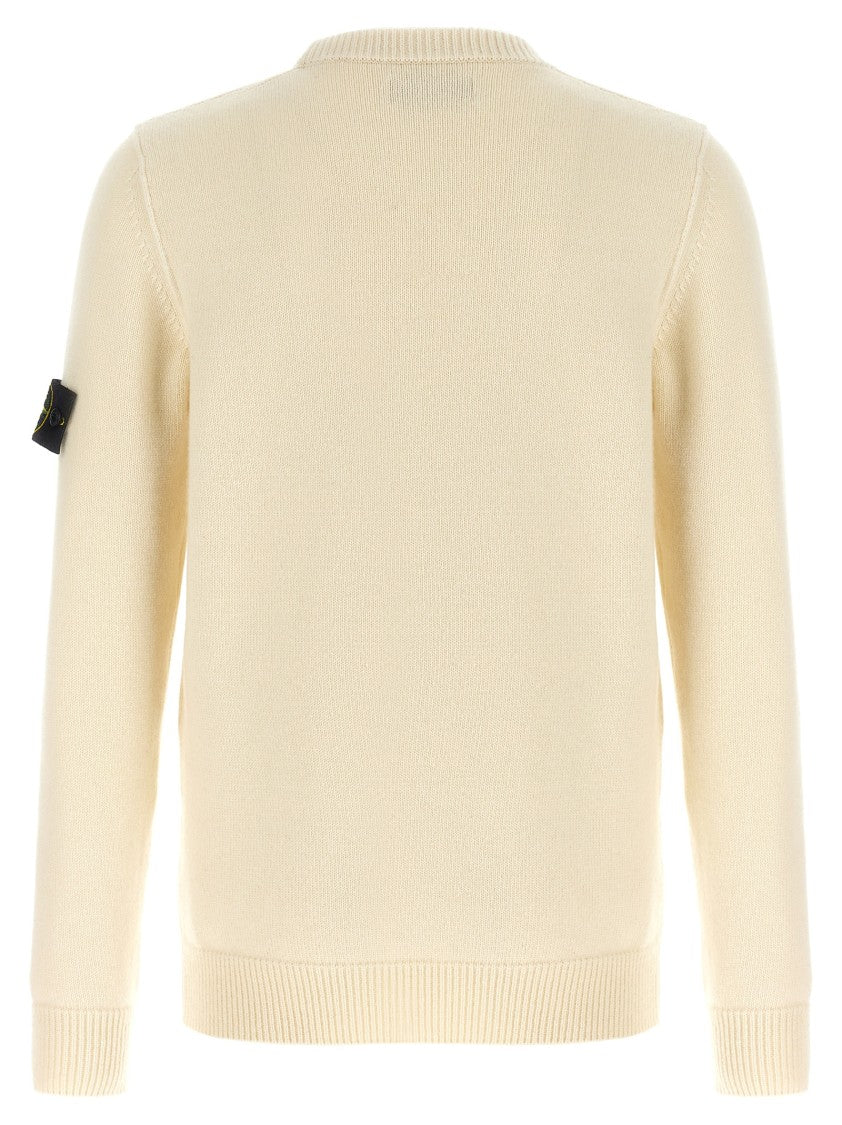Stone Island Crewneck Knit Sweater With Logo Badge On Sleeve