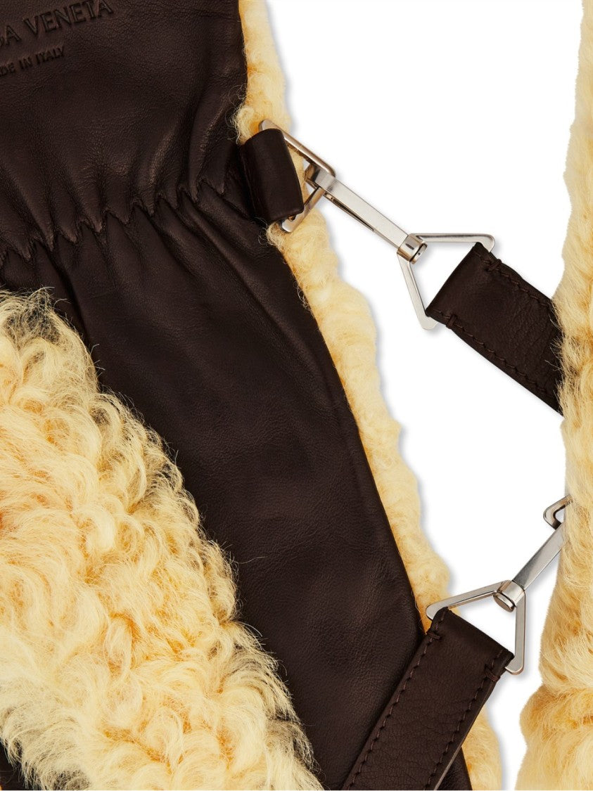 Bottega Veneta Teddy Shearling And Leather Logo Gloves