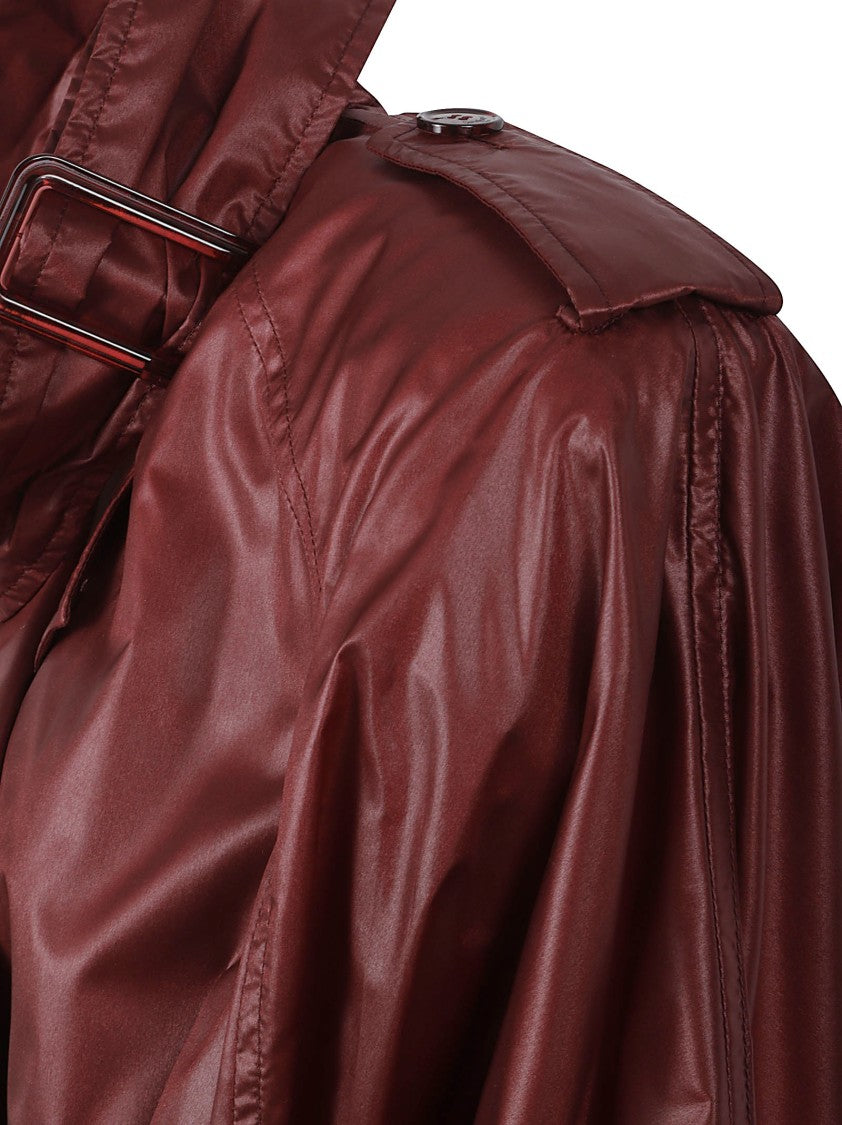 Saint Laurent Double-Breasted Coat In Glossy Deep Burgundy Finish