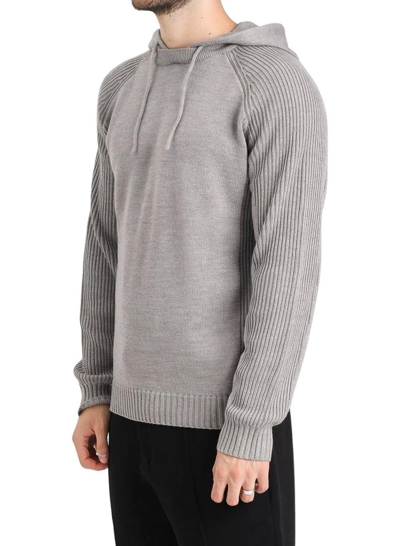 Armani Exchange Taupe Hooded Knit Virgin Wool-Blend Sweatshirt