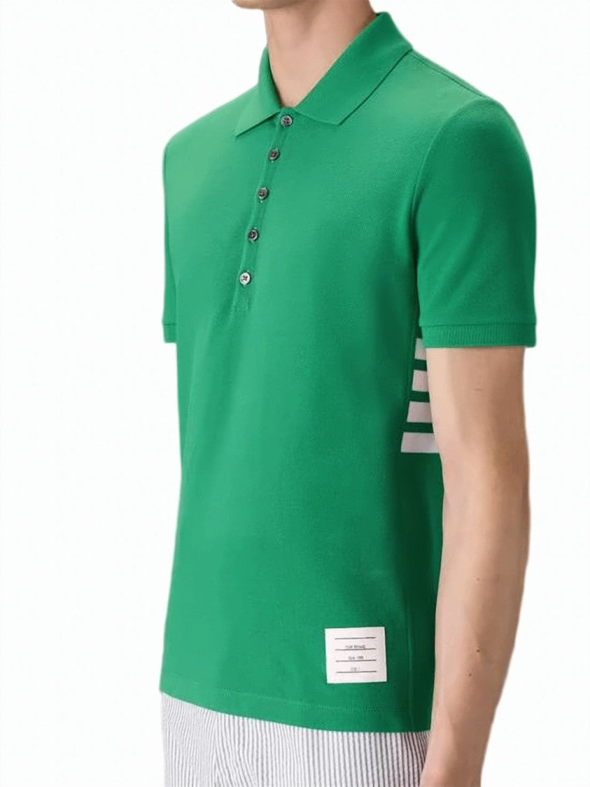Thom Browne Tailored Green Short-Sleeve Polo With Classic Collar And Button Placket