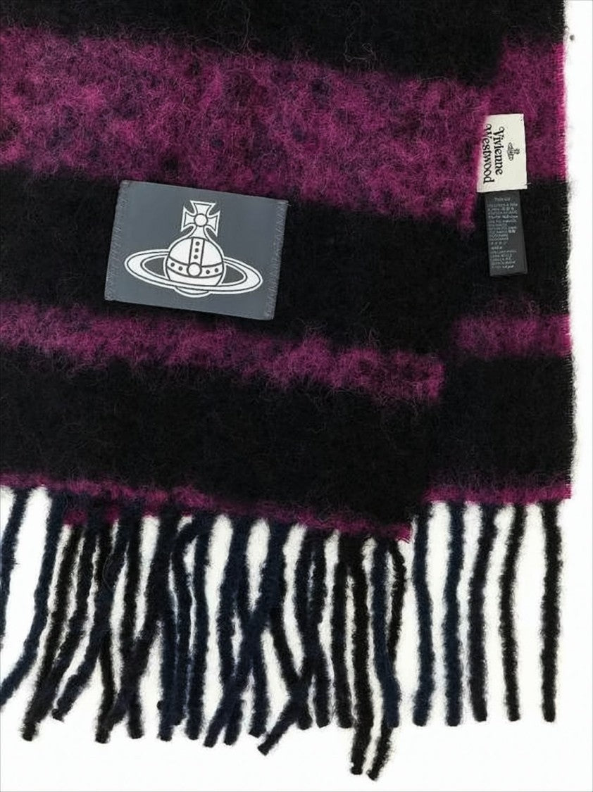 Vivienne Westwood Deep Purple And Black Striped Alpaca Blend Scarf