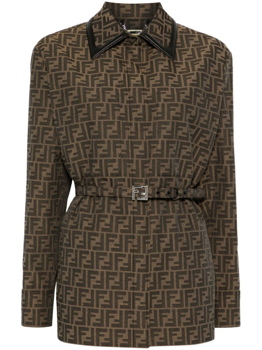 Fendi Structured Leather Jacket With Monogram Pattern