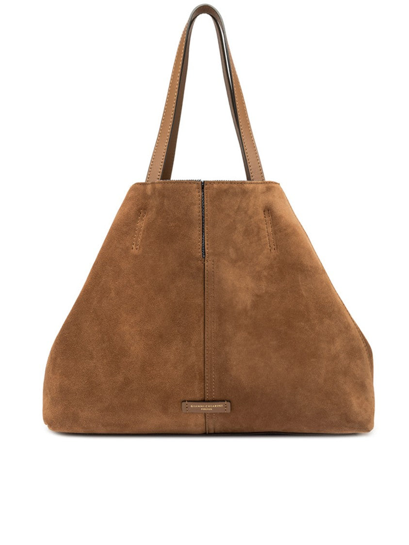 Gianni Chiarini Maya Warm Brown Suede Structured Tote