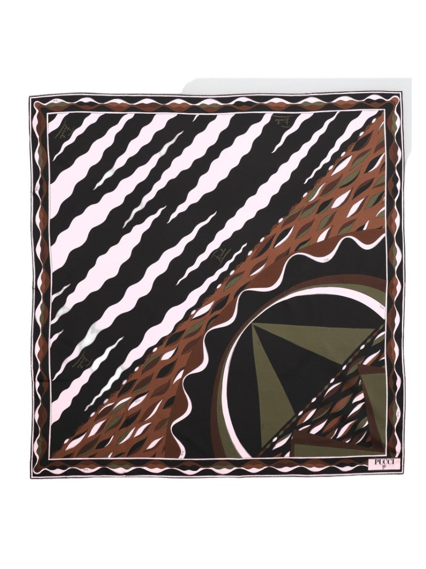 Pucci Brown Abstract Geometric Silk Foulard