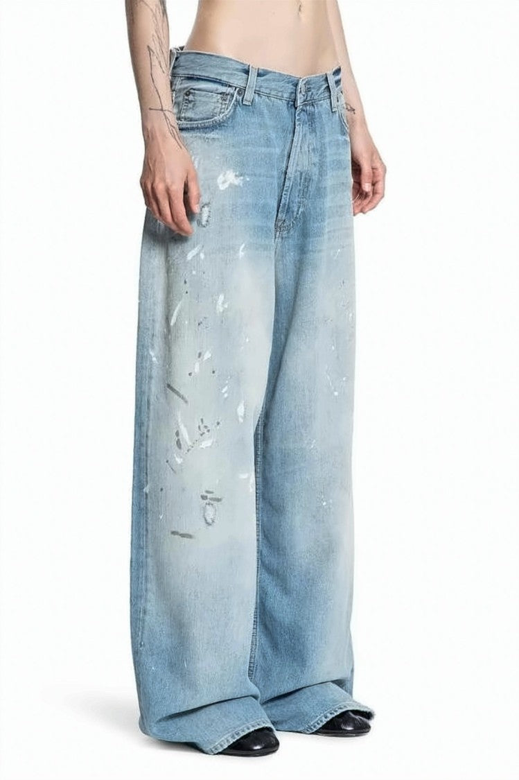 Acne Studios Wide-Leg Light Blue Denim Pants With Distressed Finish