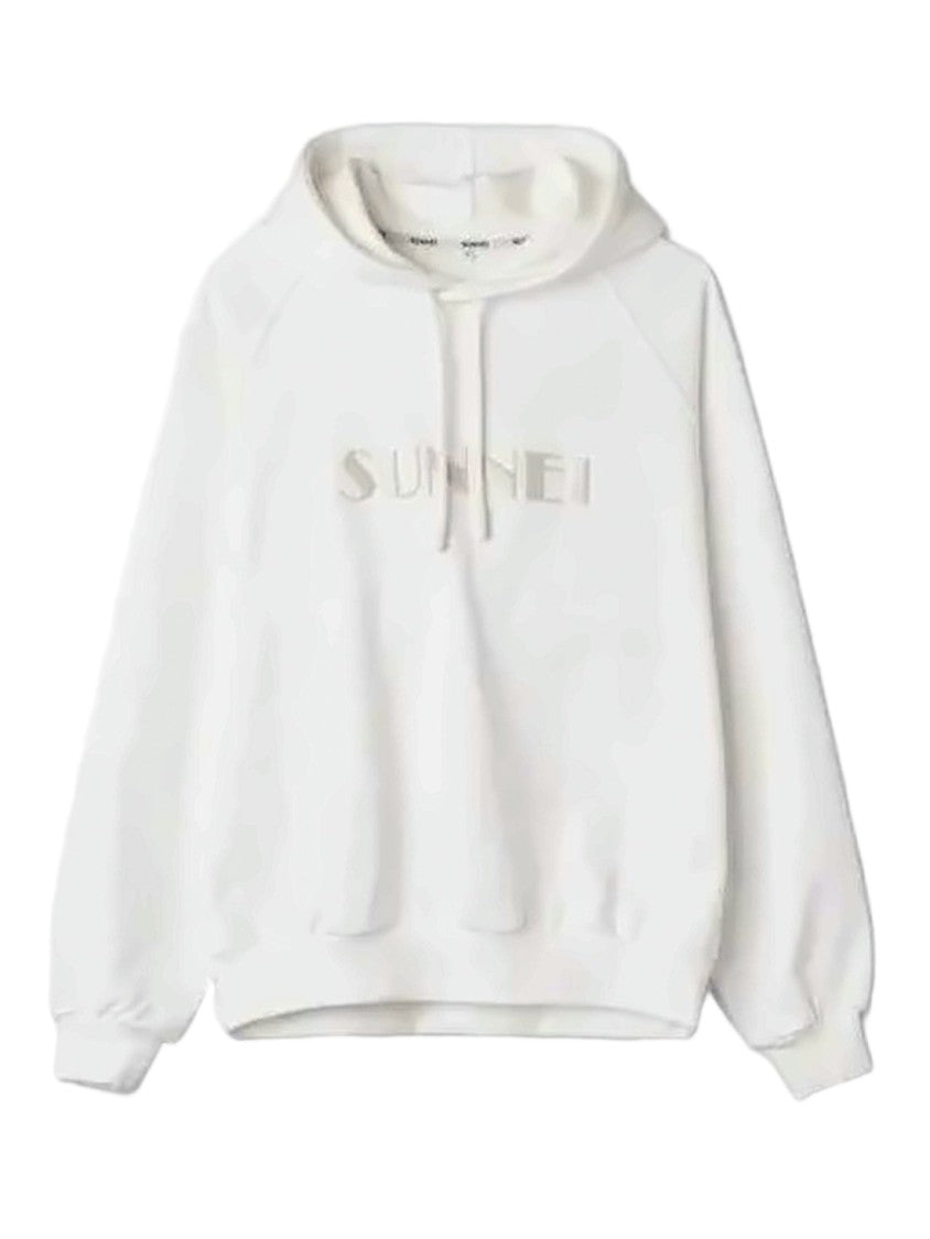 Sunnei Relaxed Fit White Hoodie With Drawstring