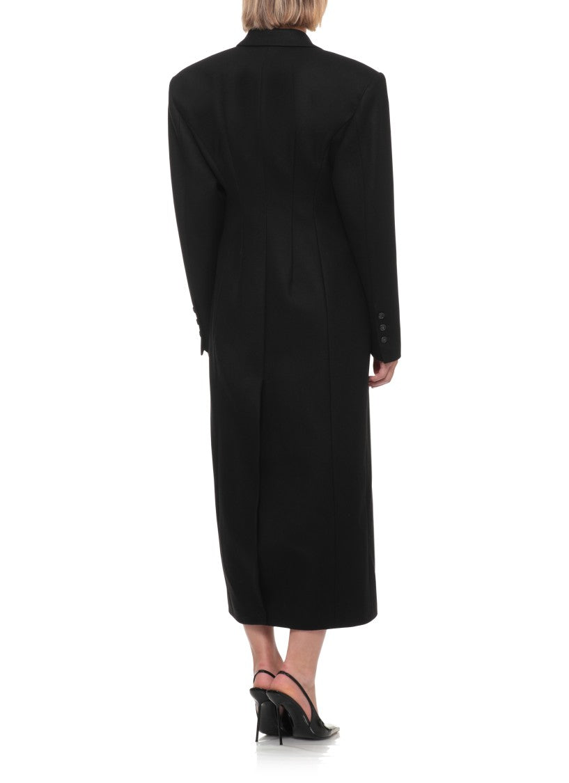 The Andamane Black Peak Lapel Tailored Wool Coat
