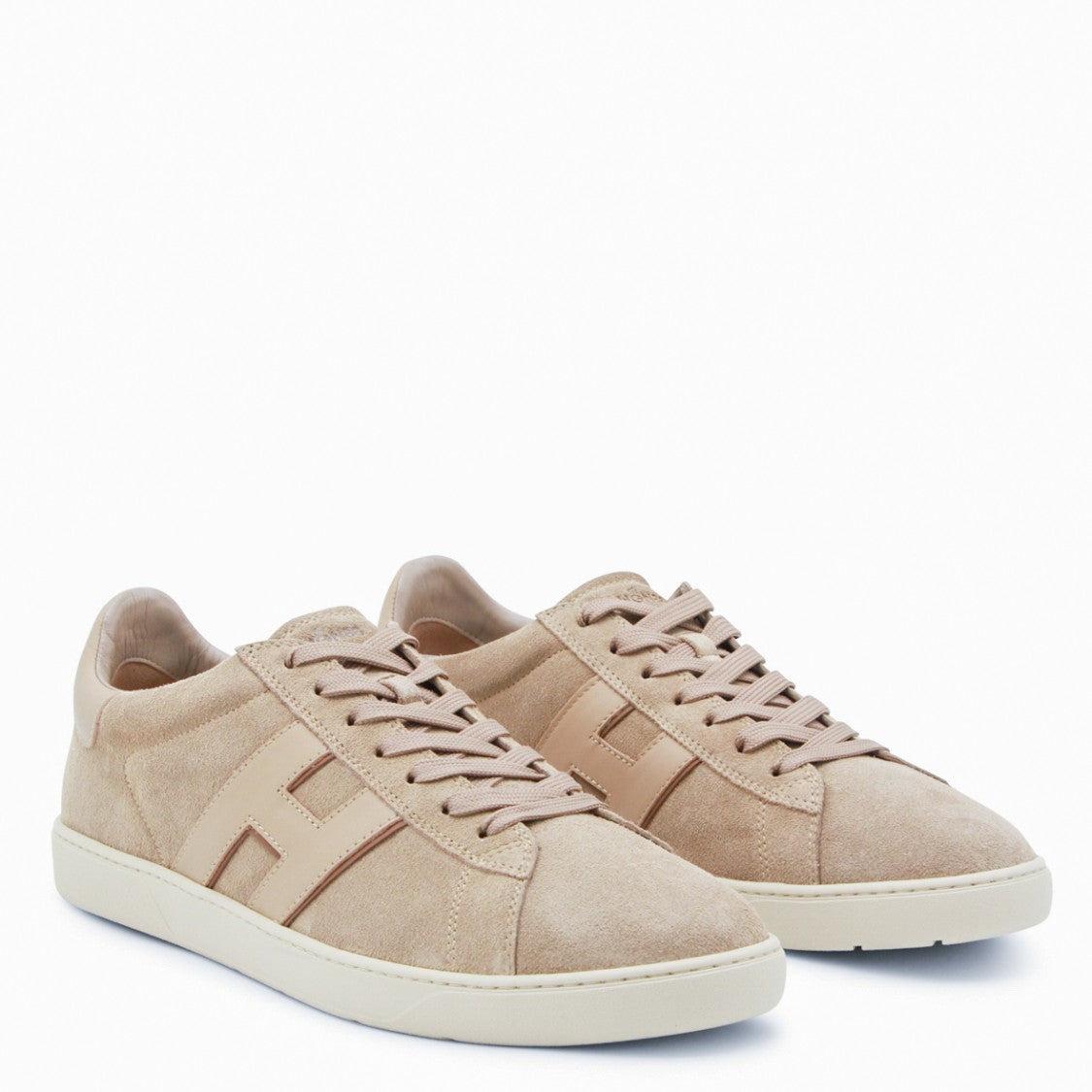 Hogan Beige Suede Low-Top Sneakers With Stitched Detail