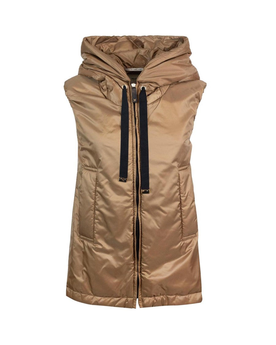 Max Mara Short Gilet With Hood And Drawstring Trim