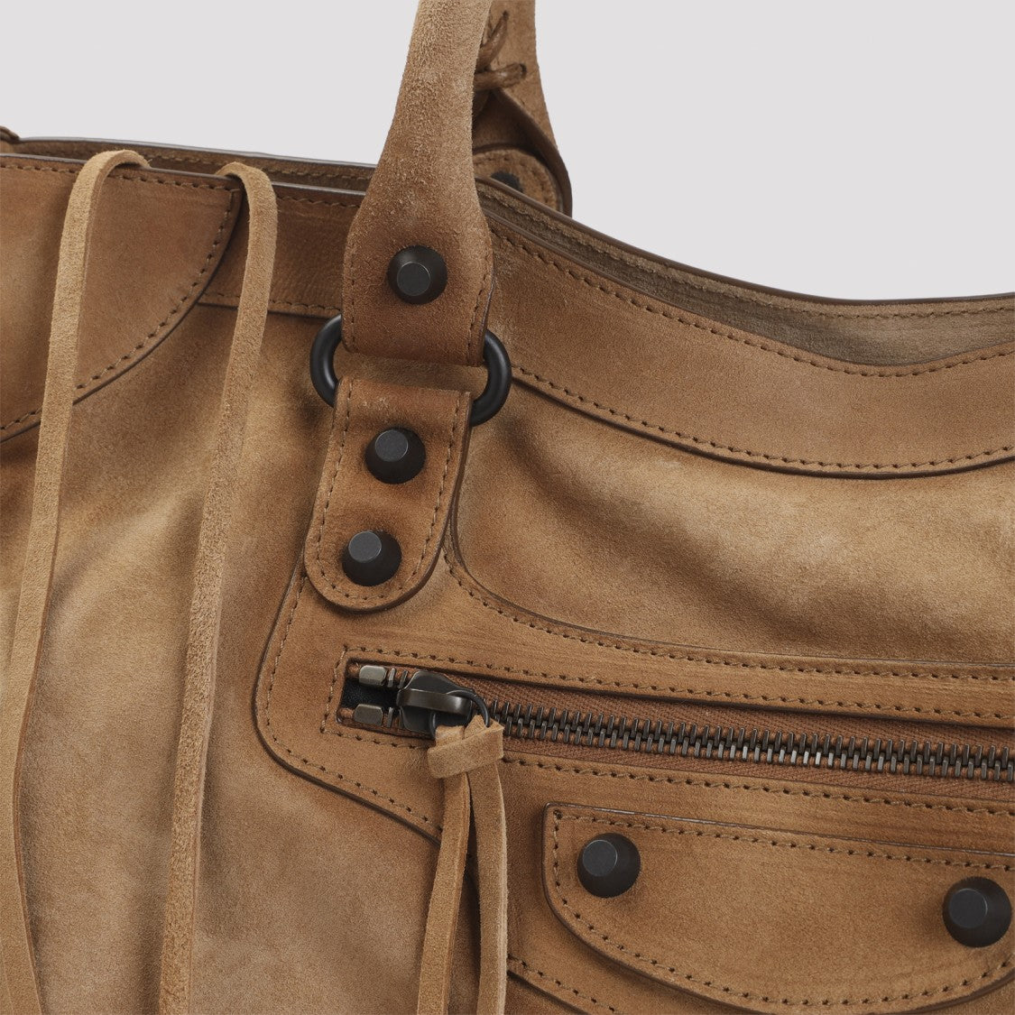 Balenciaga Camel Suede Shoulder Bag With Braided Handles