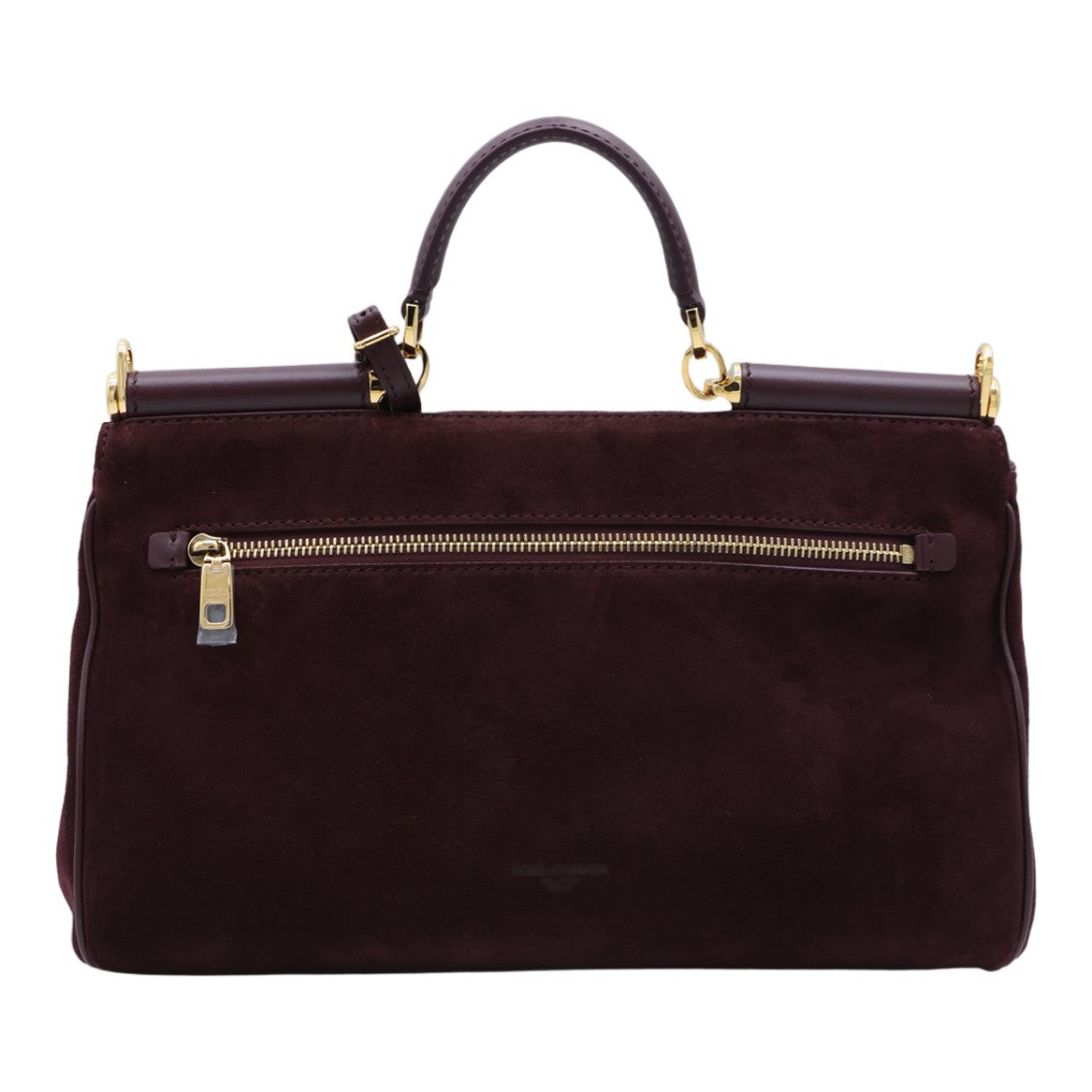 Dolce & Gabbana Structured Burgundy Suede Handbag With Leather Accents And Gold-Tone Hardware