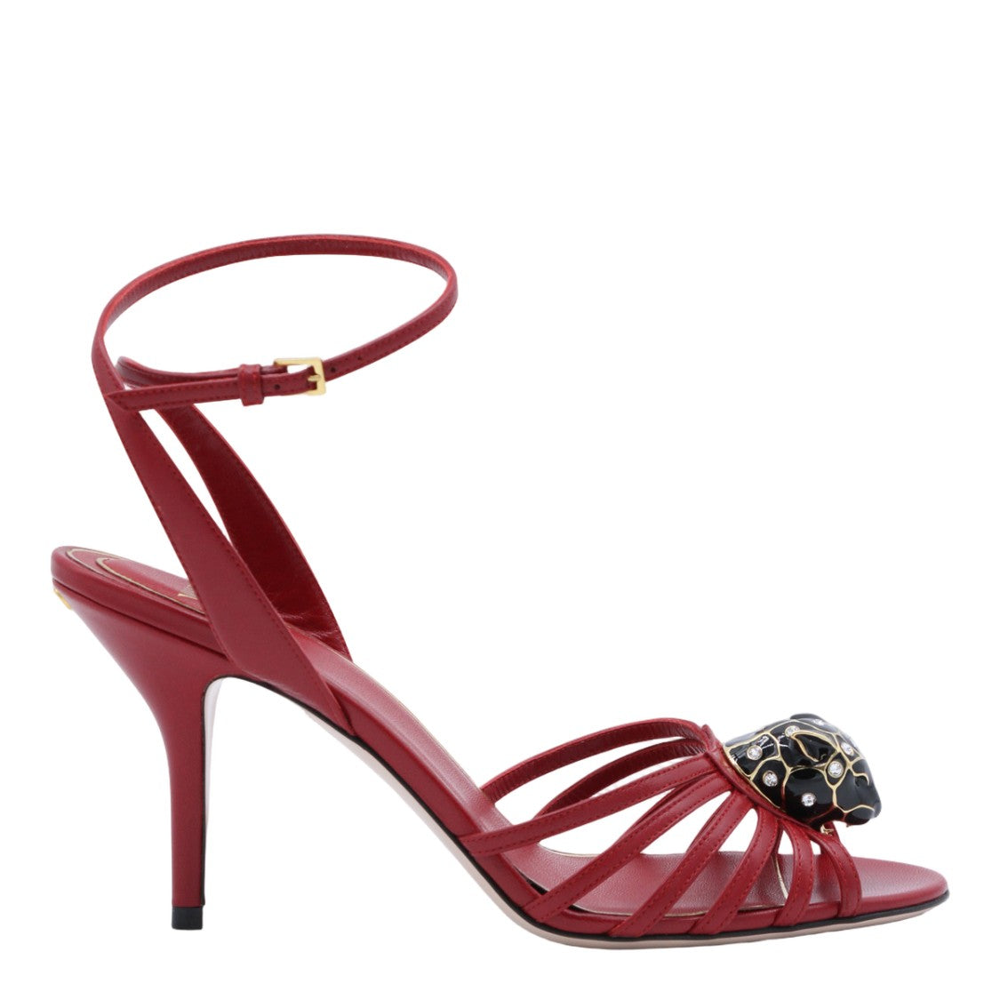 Valentino Garavani High-Heeled Red Sandals With Panther Embellishment