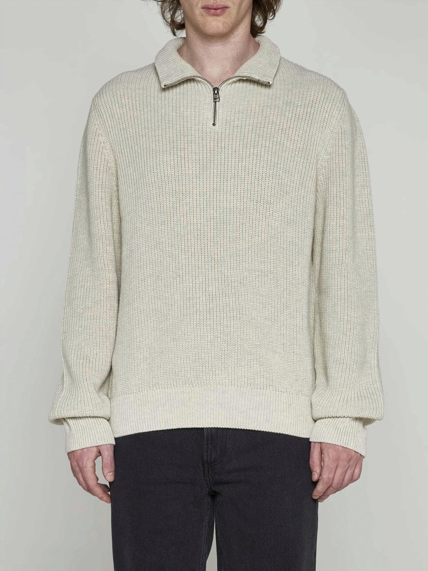 A.P.C. Ribbed Knit Pullover With Half-Zip Collar