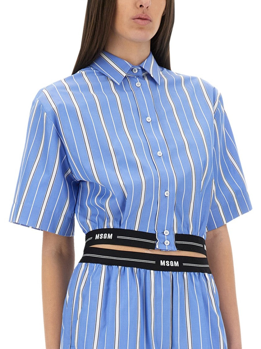 Msgm Vertical Stripe Cropped Shirt