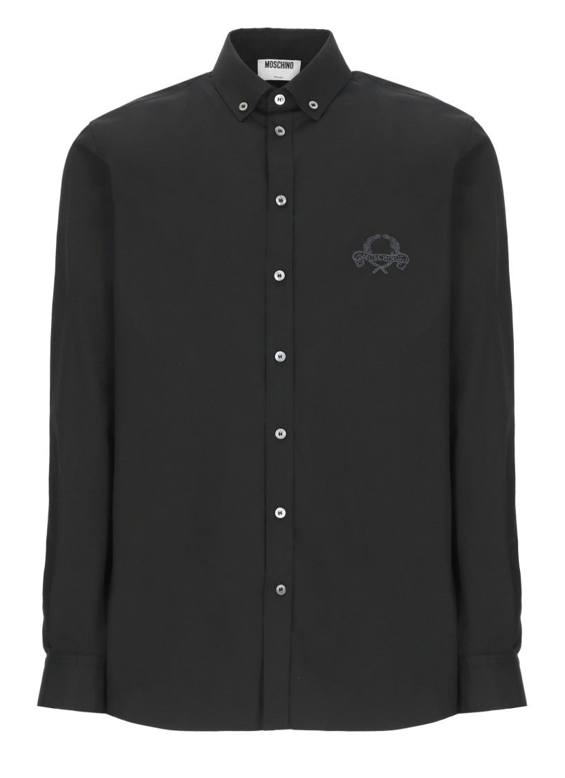Moschino Black Cotton Shirt With Embroidered Logo