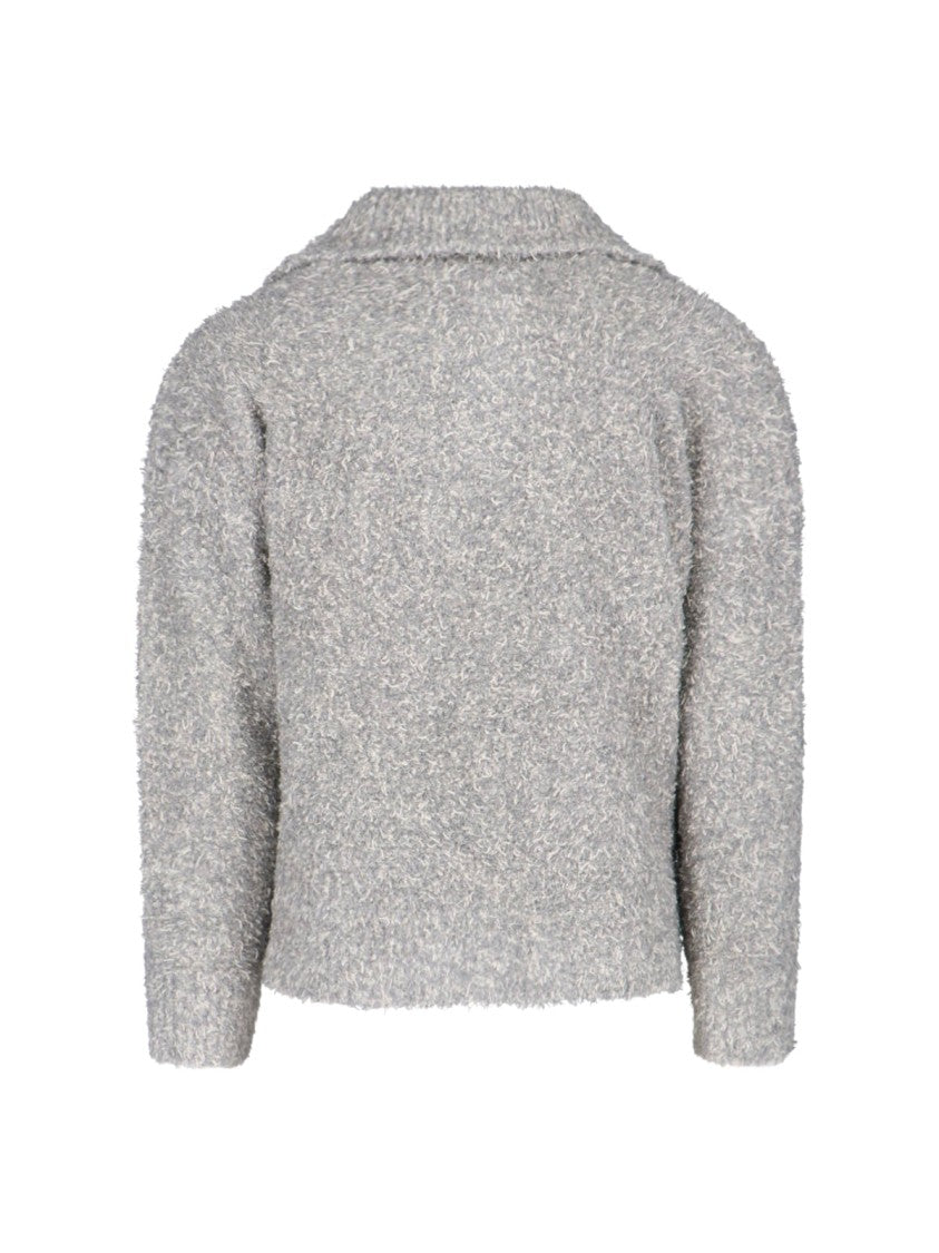 Bonsai "Vrille" Sweater In Gray Cotton Blend Bouclé Effect