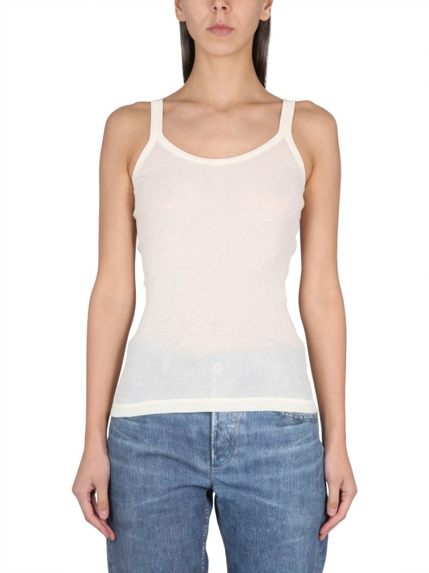 Bottega Veneta Slim Fit Cotton Blend Top With Round Neckline