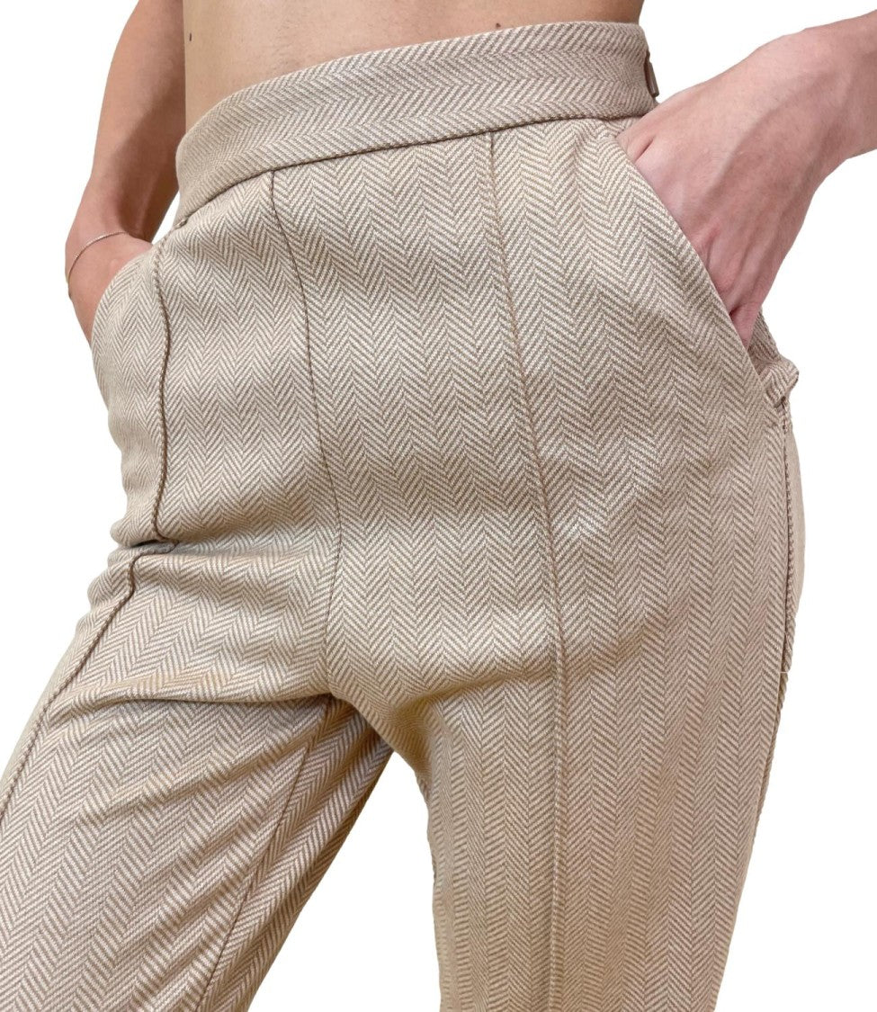 Max Mara Tailored Beige Straight-Leg Pants With Design