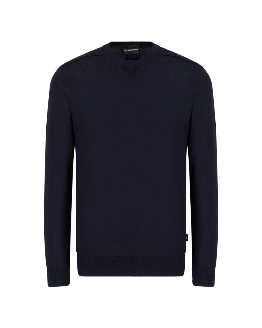 Emporio Armani Crew Neck Pullover In Rich Blue Navy