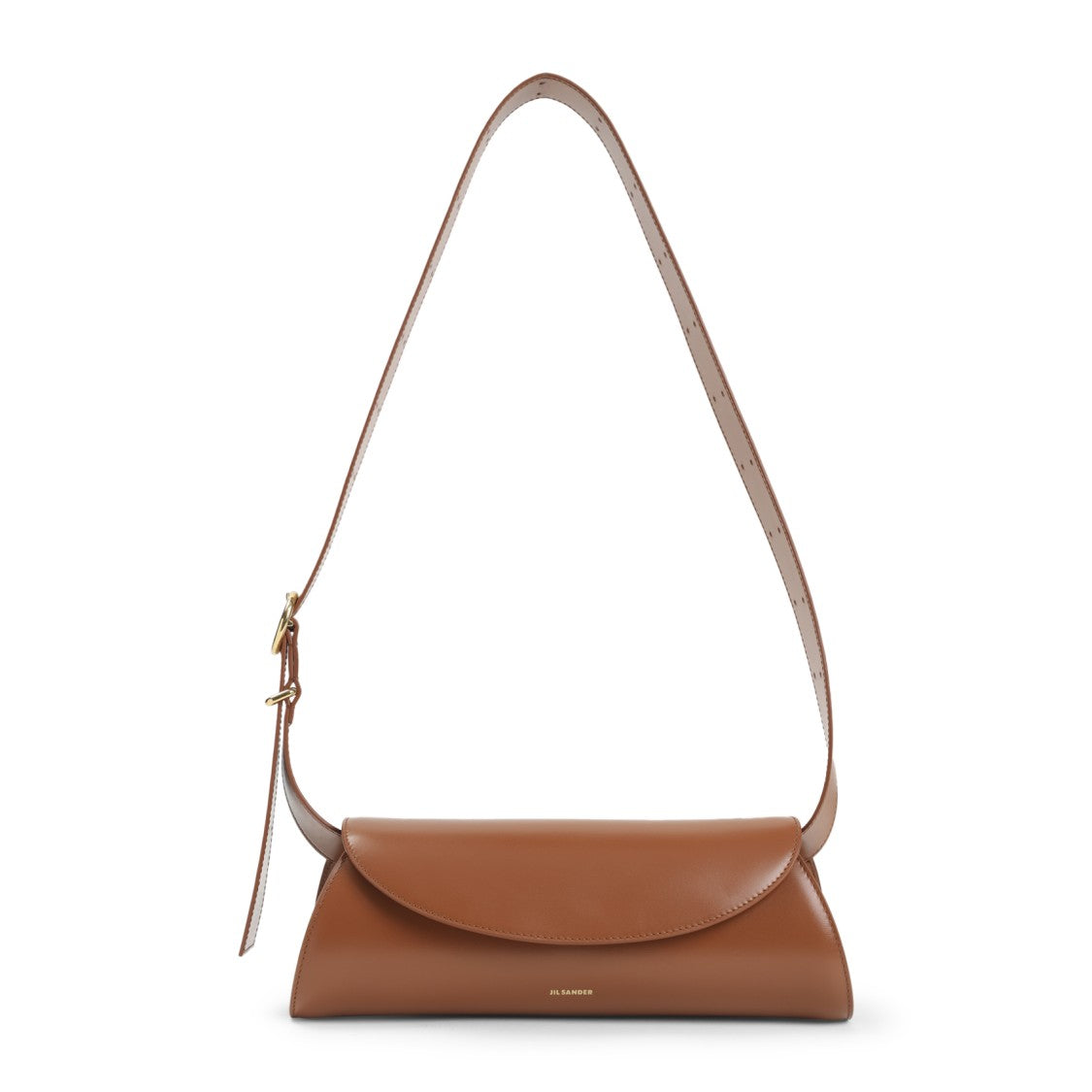 Jil Sander Structured Brown Calf Leather Cannolo Shoulder Bag