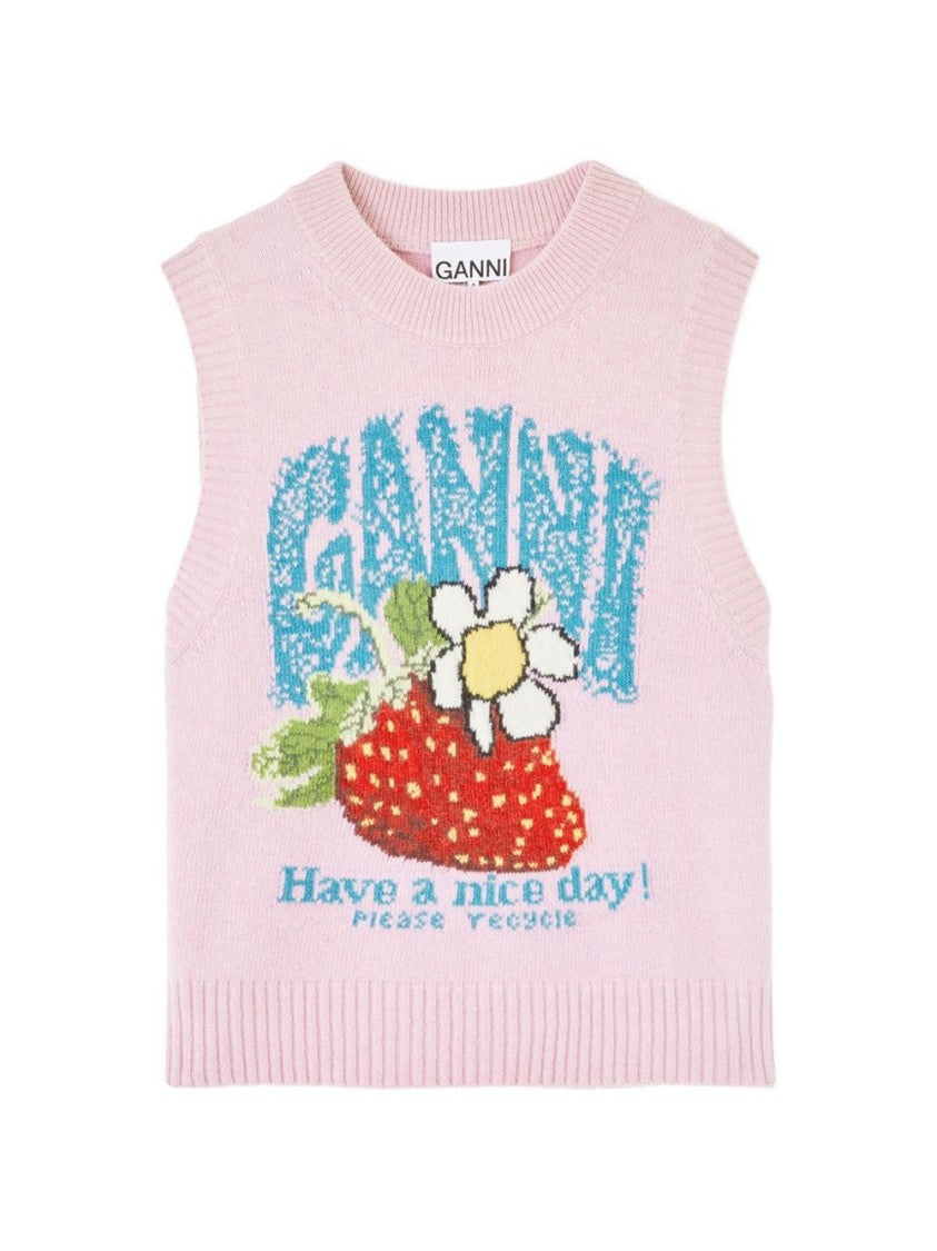 Ganni Strawberry Graphic Knit Vest