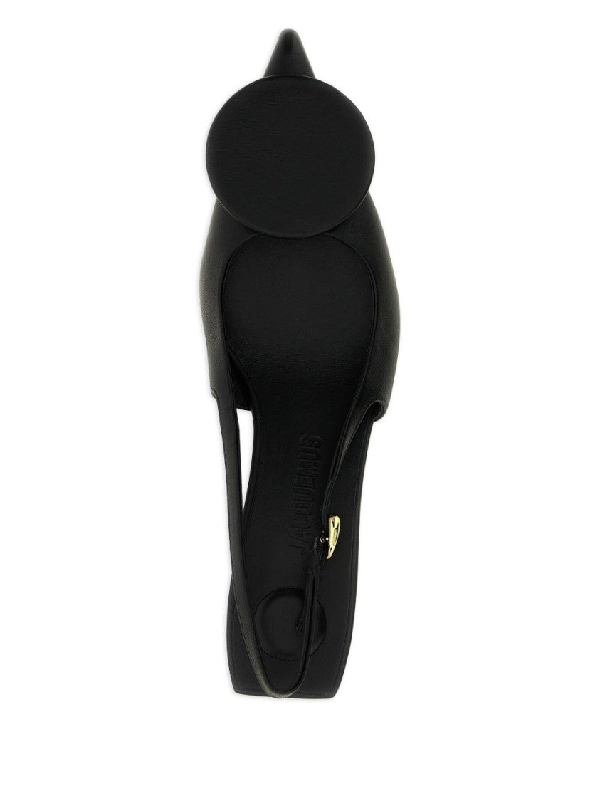 Jacquemus Pointed Toe Black Leather Slingback Pumps