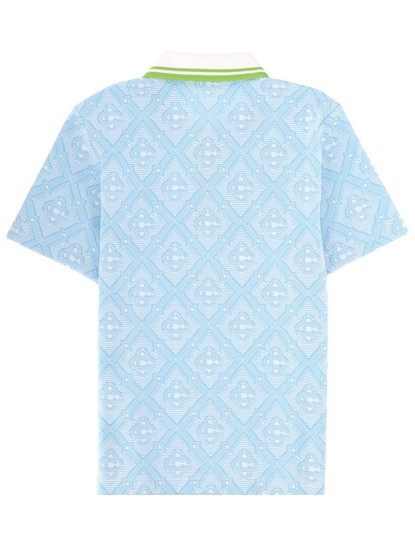 Casablanca Light Blue Geometric Pattern Polo Shirt