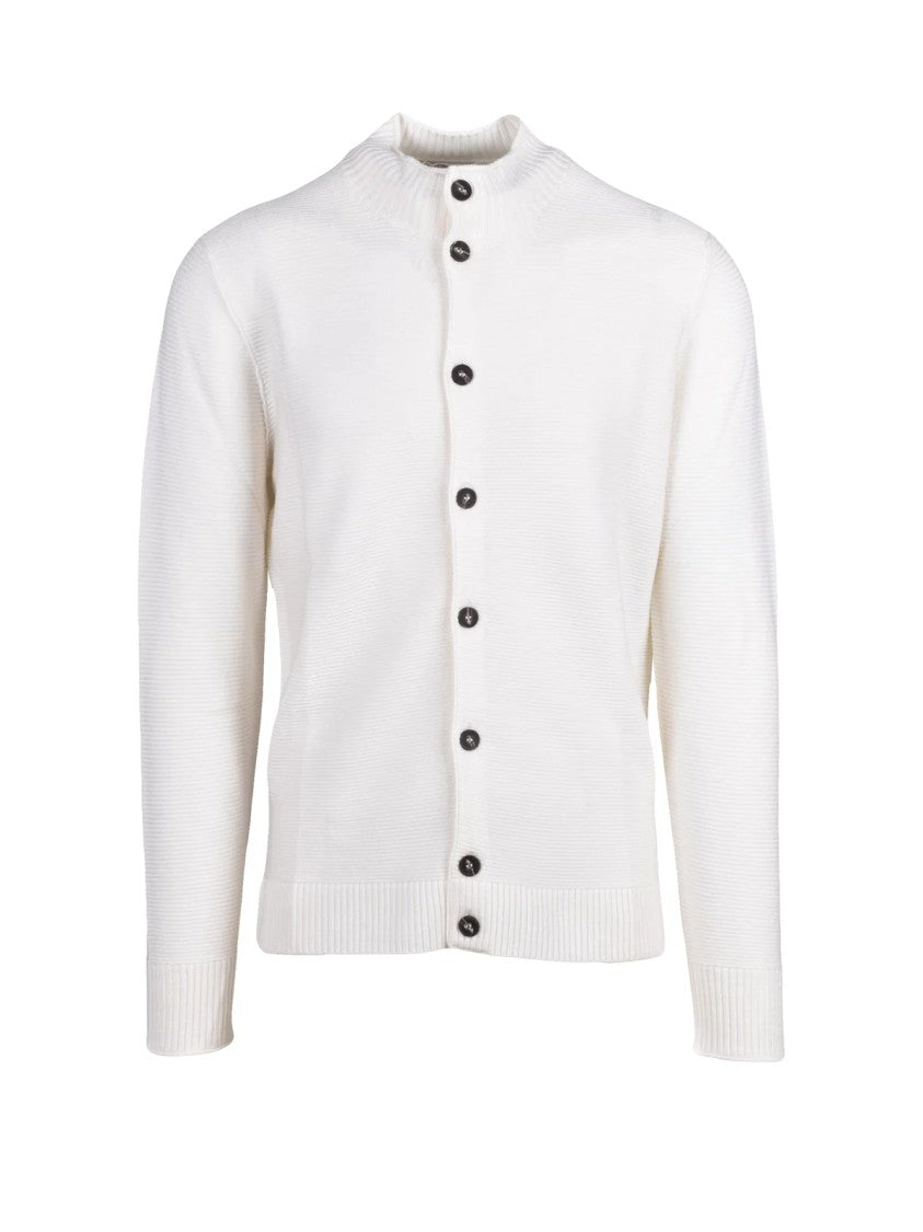 Kangra White Merino Wool Mock Neck Cardigan