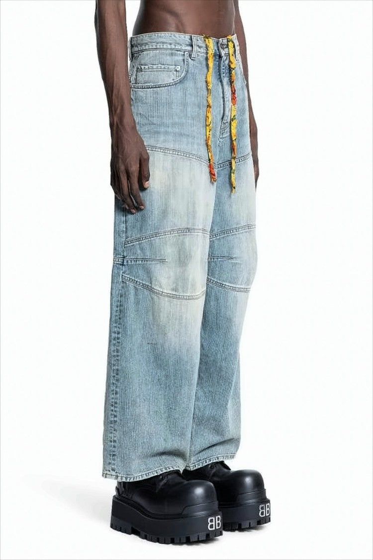 Balenciaga Wide-Leg Denim Pants With Drawstring And Vintage Wash