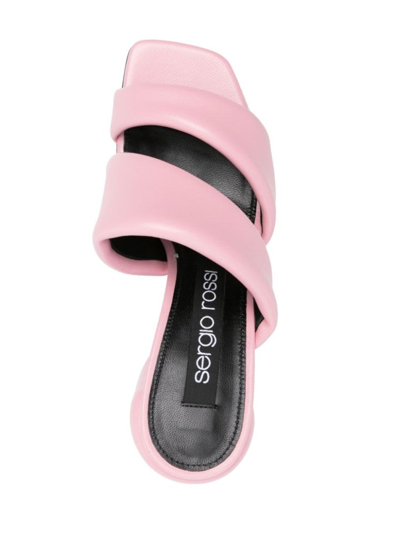 Sergio Rossi Padded Light Pink Nappa Leather Double-Strap Sandals