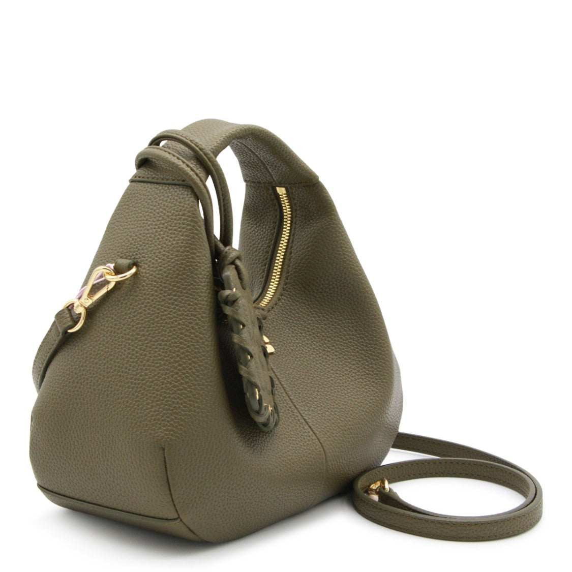 Ganni Structured Green Shoulder Bag With Gold-Tone Hardware
