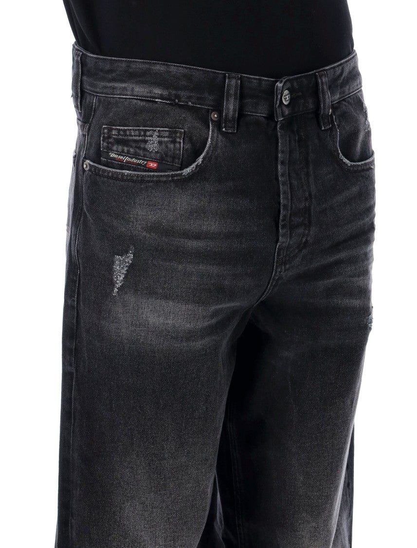 Diesel Relaxed Black Denim Jeans With Worn-In Wash And Ripped Detailing