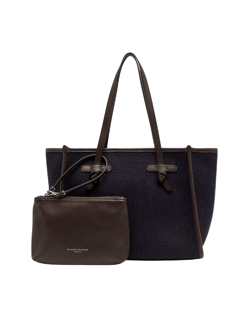 Gianni Chiarini Navy Textured Fabric Leather Tote Bag