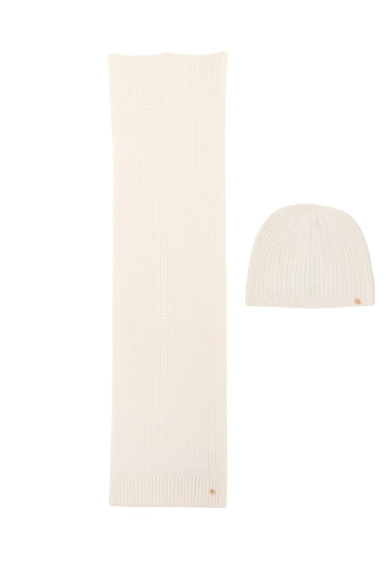 Lauren Ralph Lauren Cream Knitted Scarf And Beanie Set