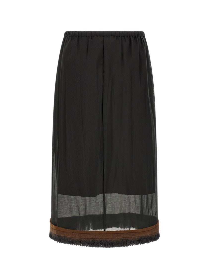 Tela Sheer Fringe Black Midi Skirt
