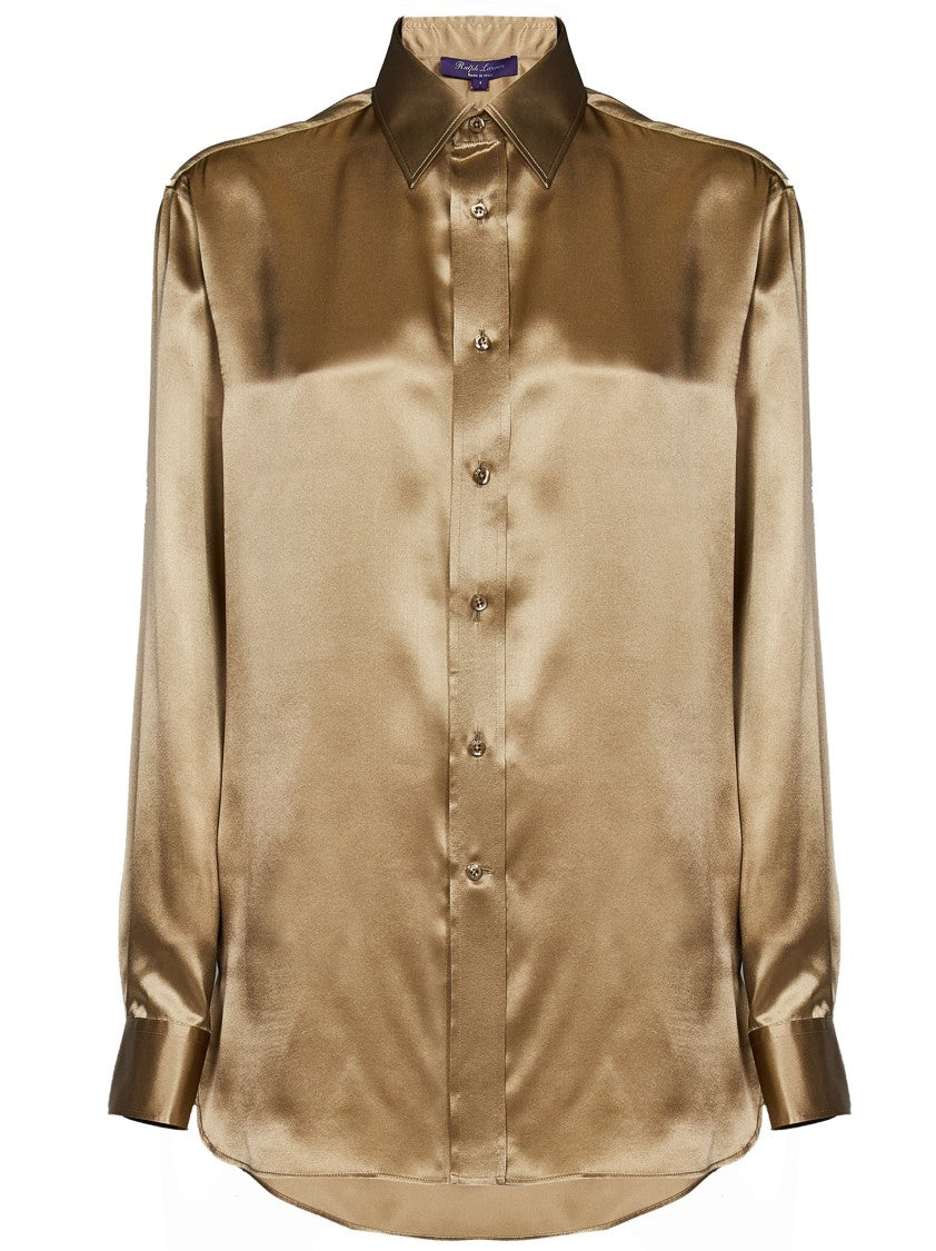 Polo Ralph Lauren Pointed Collar Silk Shirt In Luxurious Golden Hue