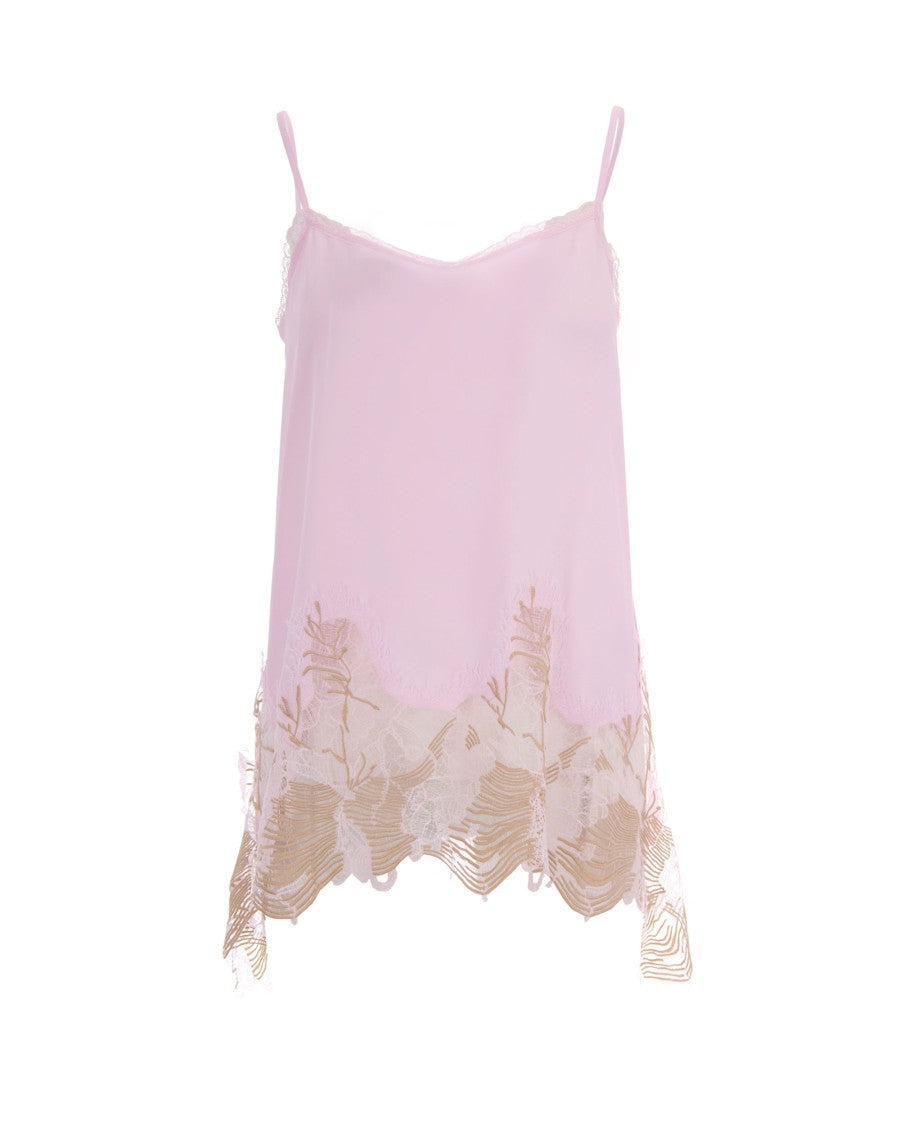 Fabiana Filippi V-Neck Crepe De Chine Top With Lace Detail