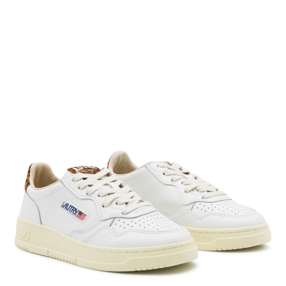 Autry White Leather Leopard Counter Sneakers
